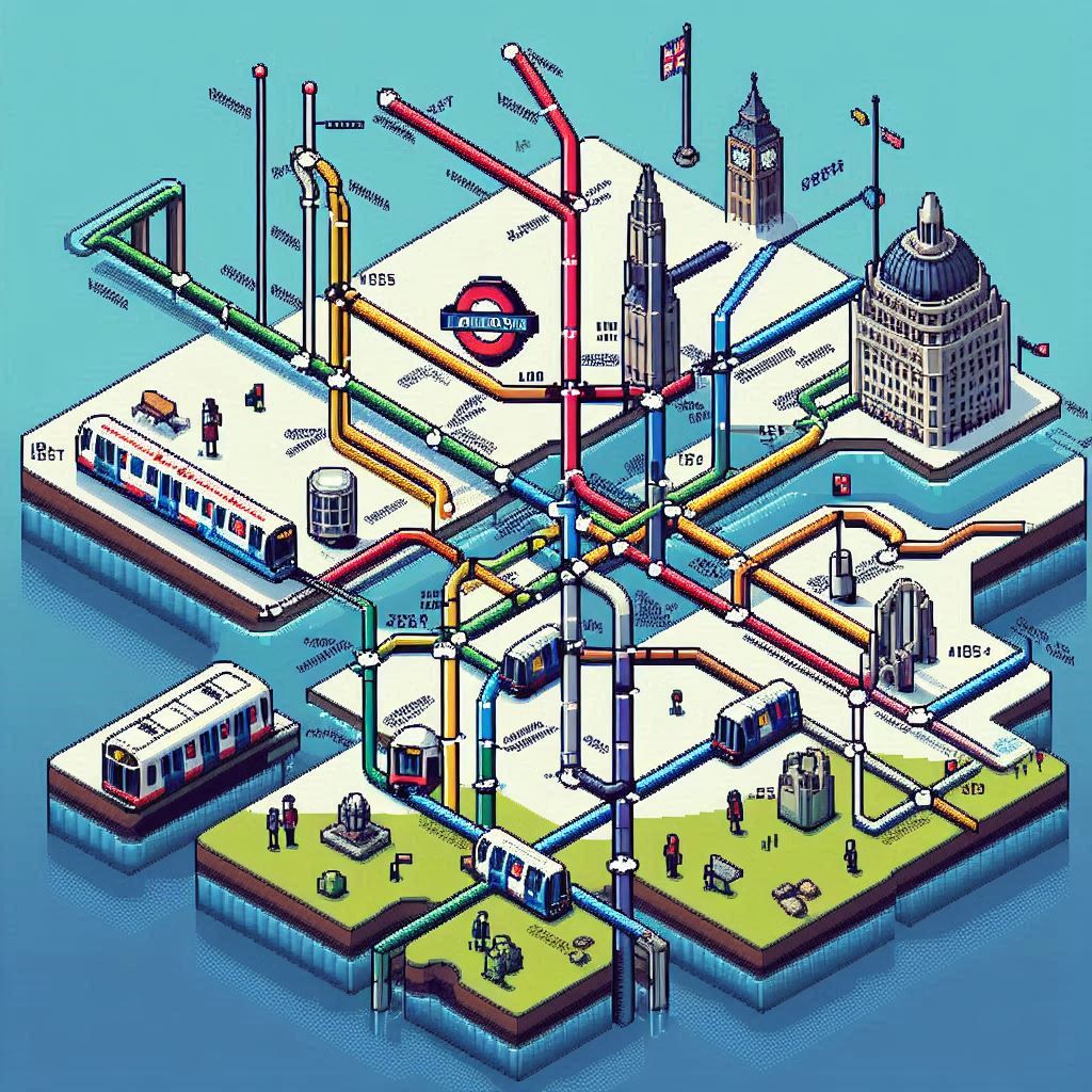 BingAI: London Underground with Pixel Art Theme