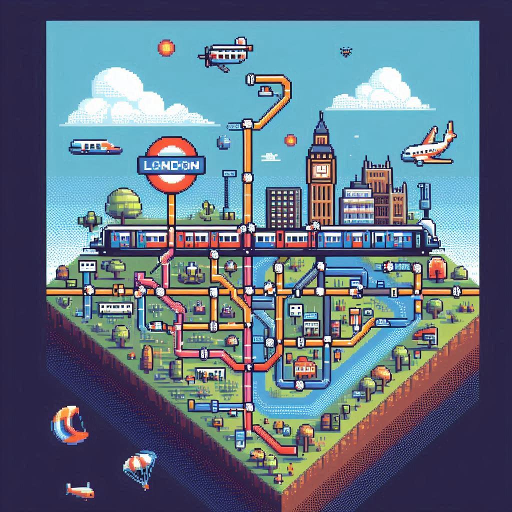 BingAI: London Underground with Pixel Art Theme